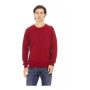 Baldinini Röd Ull Crewneck Sweater med Metall Monogram Red, Herr