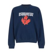 Dsquared2 Maple Print Crewneck Sweatshirt Blue, Herr