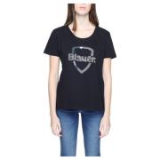 Blauer Svart Tryckt Bomull T-shirt Black, Dam