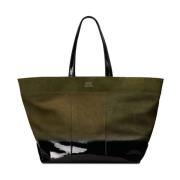 Ami Paris Grön Canvas Panelled Tote Väska Green, Dam