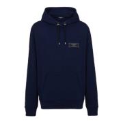 Balmain Logo Patch Hoodie Svart Bomull Blue, Herr