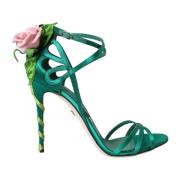 Dolce & Gabbana Grön Blommig Satin Ankelrem Sandaler Green, Dam