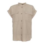 Woolrich Oversized Linneblandad Skjorta Beige, Dam