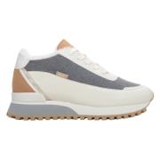 Estro Kvinnors Beige & Grå Läder Låg-Top Sneakers med Päls för Vintern...