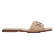 Estro Kvinnors Beige Platta Slide Sandaler med Guld Ornament Er0011309...