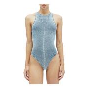 Diesel Bomullsblandning Stickad Racerback Bodysuit Blue, Dam