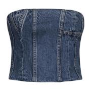 Amiri Denim Strapless Topp med Kontrastsömmar Blue, Dam