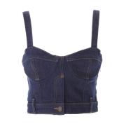 Moschino Denim Crop Top Blue, Dam