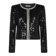 Alice + Olivia Svart Tweed Paljett Jacka Black, Dam