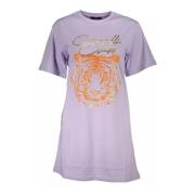 Cavalli Class Lila Logo Print Rund Hals T-shirt Purple, Dam