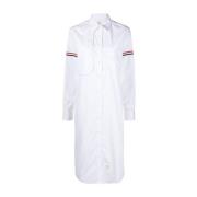 Thom Browne Vit Bomullsklänning med RWB Stripe White, Dam