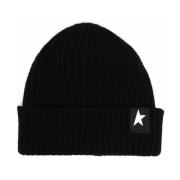 Golden Goose Stjärn Patch Svart Räfflad Beanie Mössa Black, Dam