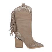 Alma EN Pena Glitter Fringed Klackstövel Brown, Dam