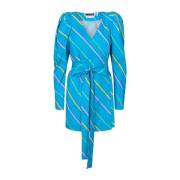 Rotate Birger Christensen 80-tals Stripe Bridget Wrap Klänning Blue, D...