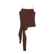 Helmut Lang Ethereal Satin Asymmetrisk Topp Brown, Dam