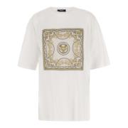 Versace Bomull T-shirt med Scarf-stil Applikation White, Dam