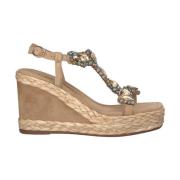 Alma EN Pena Vävd kil sandal med dekorationer Beige, Dam