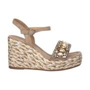 Alma EN Pena Flätad kil sandal med strass Brown, Dam