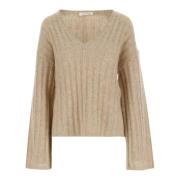 By Malene Birger Beige V-Neck Wool Blend Sweater Beige, Dam