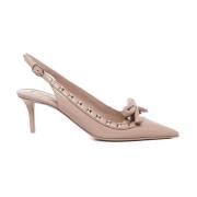 Valentino Garavani Studded Slingback Pumps med Bow Detail Beige, Dam