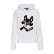 Dsquared2 Grafiskt Tryck Bomullströja Hoodie White, Dam