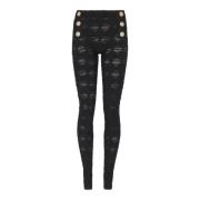 Balmain Diamond stickade leggings med 6 knappar Black, Dam