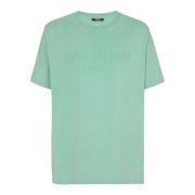 Balmain Lös T-shirt med vintage brodyr Green, Herr