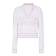 Balmain Monogramstickad pikétröja Pink, Dam