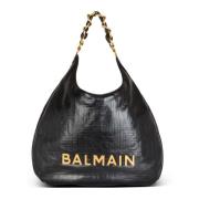 Balmain Stor 1945 Soft Hobo-väska i präglat skrynklat kalvskinn med et...