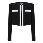 Balmain Tvåfärgad crepe Spencer-jacka Black, Dam