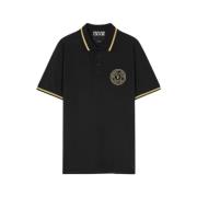 Versace Jeans Couture Svart Guld Broderad Polotröja Black, Herr