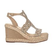 ALMA EN PENA Flätad kil sandal med strassdetalj Beige, Dam