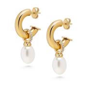 Nialaya Womens Chunky Pearl Hoops Yellow, Dam