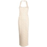 Balmain Krämig Metallic Beige Maxi Klänning Beige, Dam