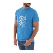 Bikkembergs Tryckt Bomull T-shirt - Blå Rund Hals Kort Ärm Blue, Herr