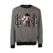 Dolce & Gabbana Kaktus Broderad Crewneck Sweatshirt Black, Herr