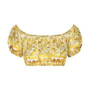 Dolce & Gabbana Majolica Print Off-Shoulder Crop Top Multicolor, Dam