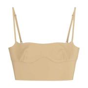 Off White Snygg Beige Läder Crop Top Beige, Dam