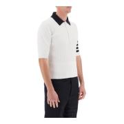 Thom Browne Baby Cable 4-Bar Polo Sweater White, Herr