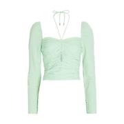 Self Portrait Spearmint Stretch Crêpe Skuren Topp Green, Dam