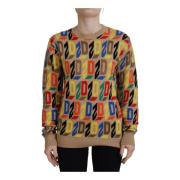 Dsquared2 Brun Tryckt Crew Neck Tröja Multicolor, Dam