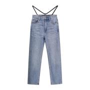 Alexander Wang Blå Wide Leg Jeans med Stretchband Blue, Dam