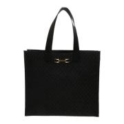 Elisabetta Franchi Rafia Shopper Väska med Metallplakett Black, Dam