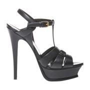 Saint Laurent Svarta Flätade Rem Stiletto Sandaler Black, Dam