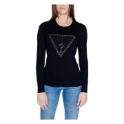 Guess Svart Stickad Tryck Topp Black, Dam