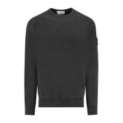 Stone Island Svart Sweatshirt med Ribbstickad Hals Black, Herr