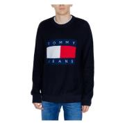 Tommy Jeans Svart Bomullstickat Långärmad Rund Hals Black, Herr