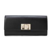 Furla Svart läderplånbok med granatfinish Black, Dam