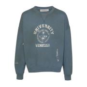 Golden Goose Sweatshirt med tryck i distressed stil Blue, Herr