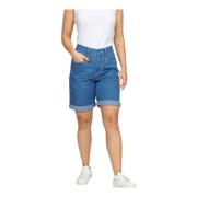 2-Biz Jeansshorts i Distressed-look Blue, Dam